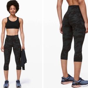 Lululemon Fast & Free Crop II 19" Incognito Camo Black-Grey Crops, Sz 6